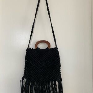 Boho Chic Black Macramé Handbag